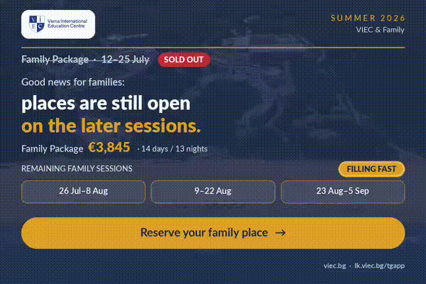 Family Package Summer 2026 — places still open on later sessions. Reserve your family place.
